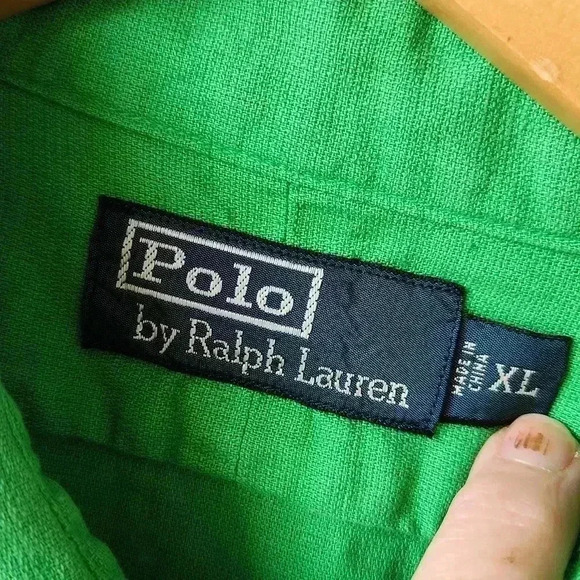 Vtg Polo Ralph Lauren linen blend short sleeve shirt Kelly Green Sz L - Picture 3 of 13